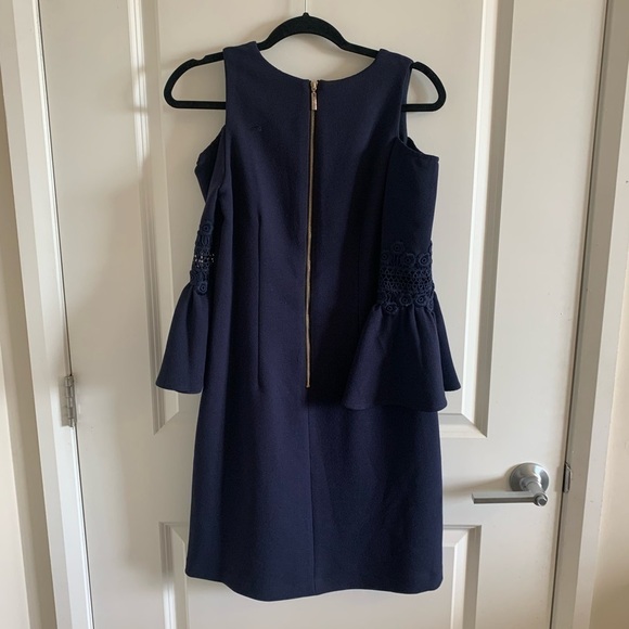 ELIZA J Lace Applique Crepe Cold Shoulder Cocktail Dress Black 6 - Picture 8 of 12